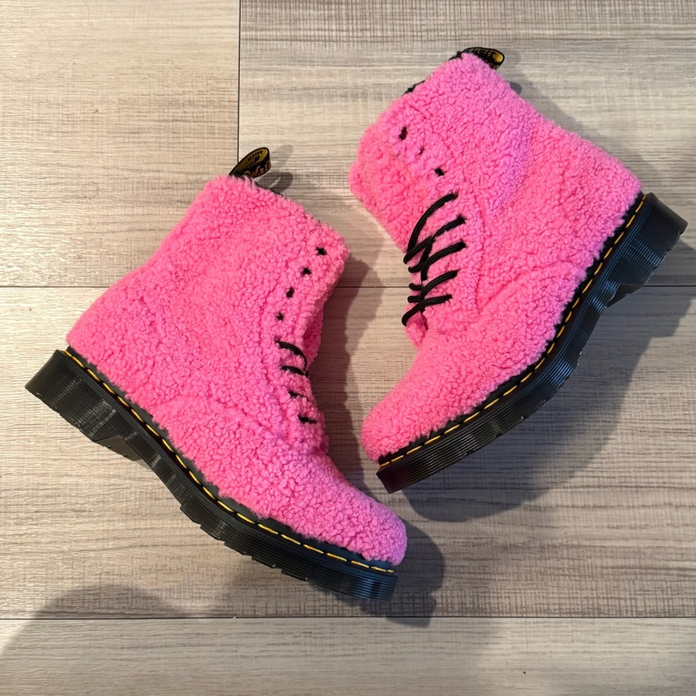 Dr. Martens Bright Pink Fleece Lace-Up Boots